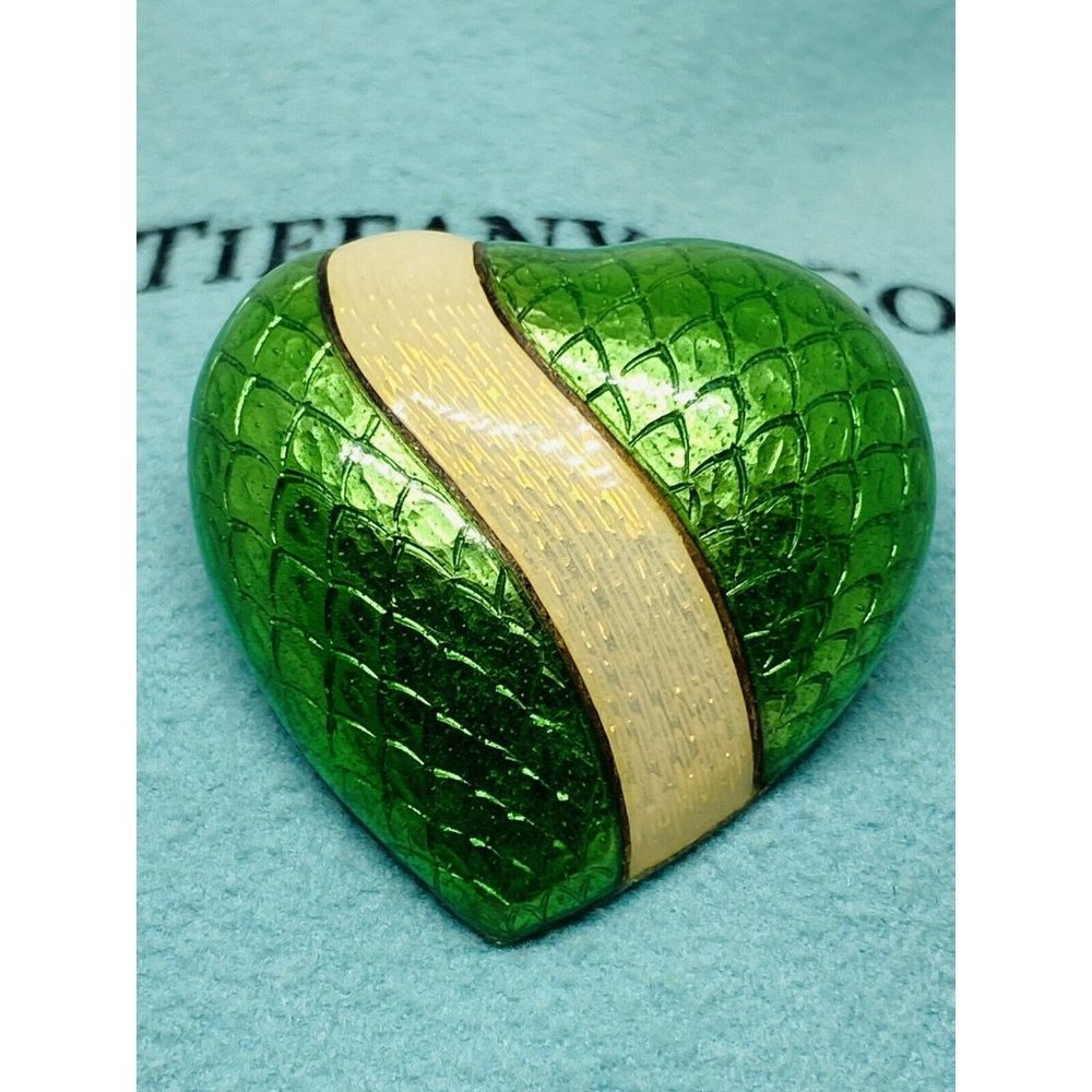 Tiffany & Co Guilloche Enamel 18k Yellow Gold Heart Brooch
